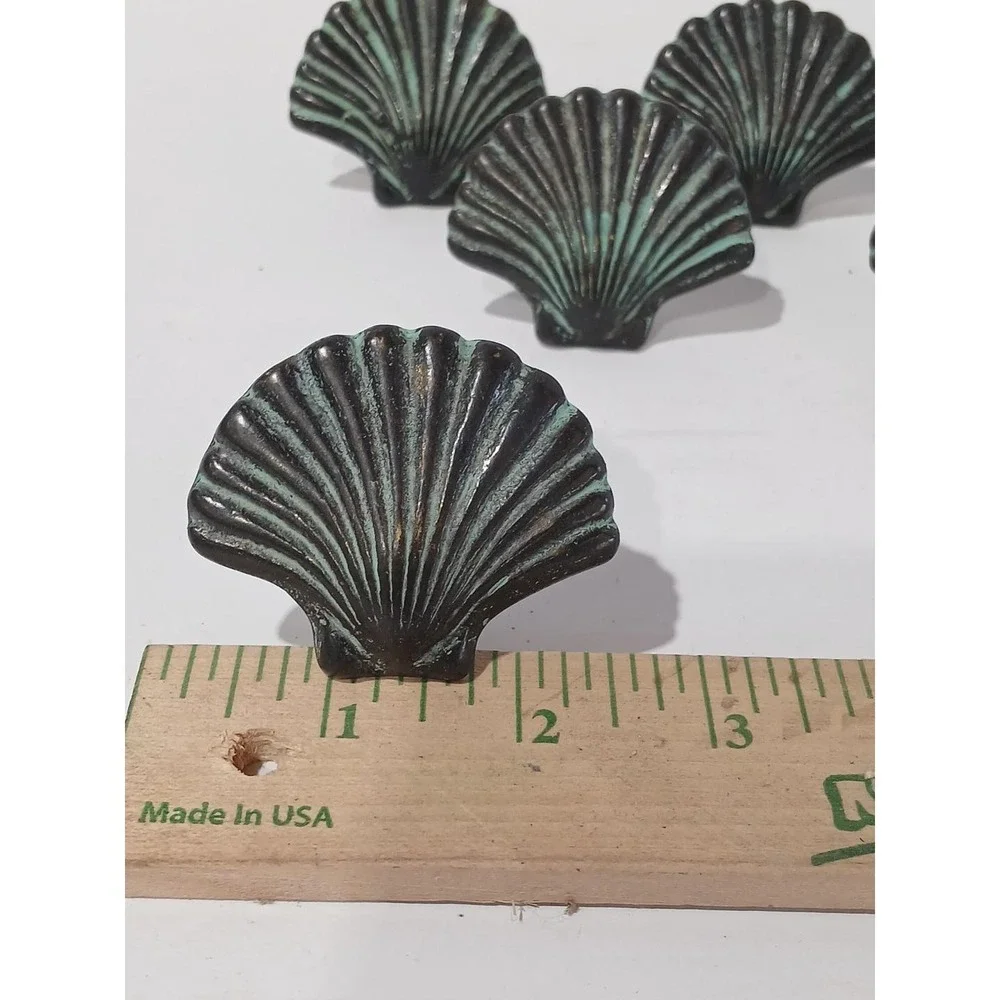 6 Seashell‎  rustic iron knobs pulls drawer door handles cabinet craft